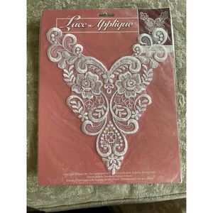 NOS 1980s Wangs Flower Neckline A308 Lace Applique 8x10 Glue Sew Iron-On 12656